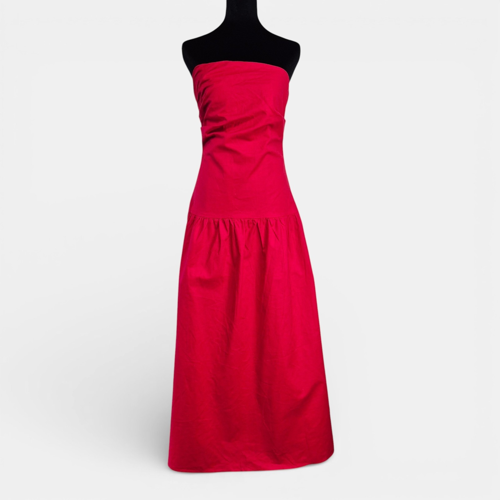 Sndys Red Strapless Cotton Linen Stella Maxi Dress Drop Waist Gown Nwt Size M